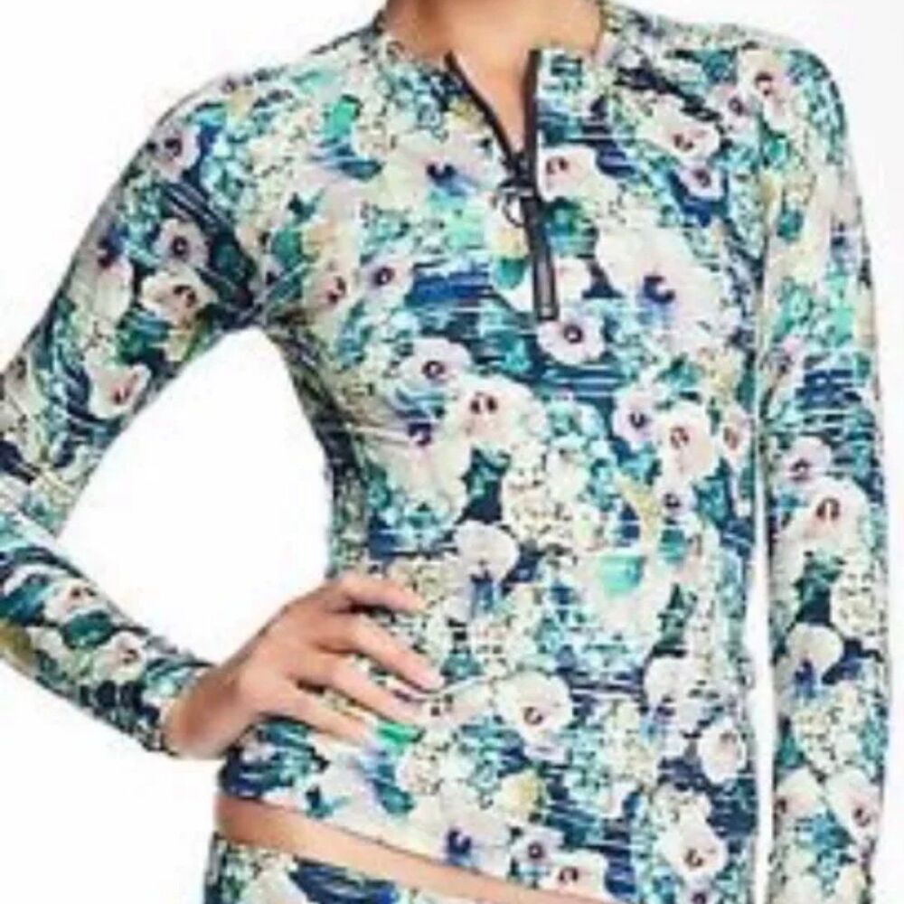 Nanette Lepore Swim Hula Floral Hibiscus Pullover Quarter Zip Rashguard XS
